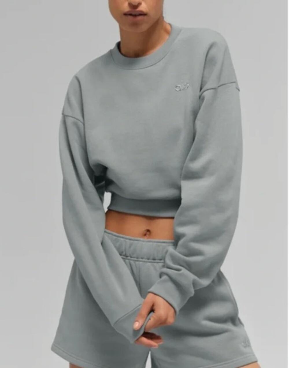Alo Accolade Cropped Crewneck Sweatshirt Lunar Gray Green XS